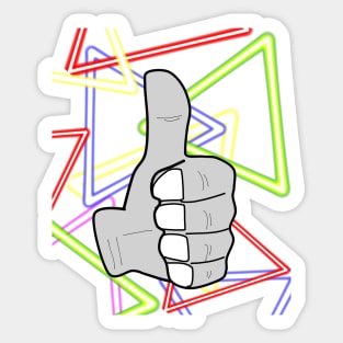 Thumbs up hand drawing triangle geometric pattern background. Sticker